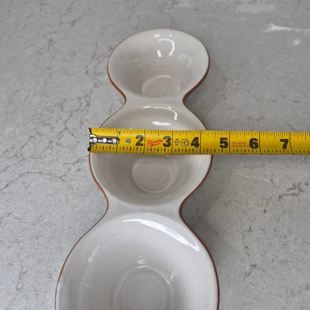Pottery Barn Triple Condiment Server Sienna White Terracotta‎ Trim